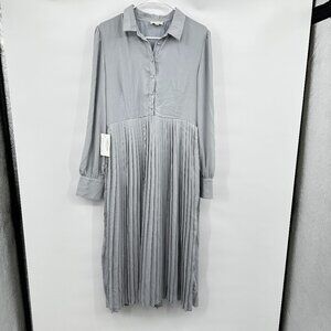 NWT NeeSee's Orange Creek Long Sleeve Pleated Midi Dress Women's LARGE Blue Gray